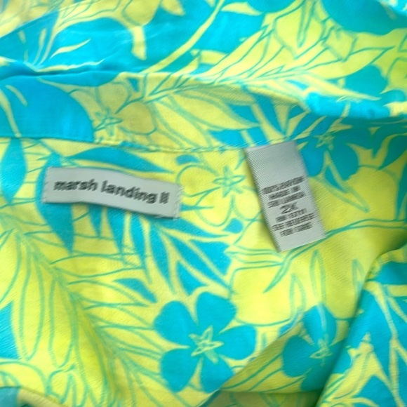Marsh Landing plus size Teal and Yellow Floral Shirt - Picture 2 of 7